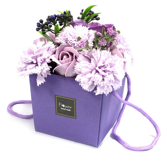 Bouquet de Flores de Sabão em caixa - Rosa e Roxo