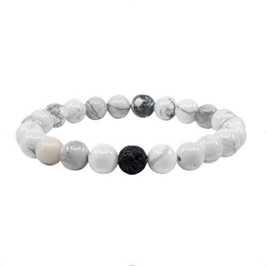 Pulseira de Howlita com Lava Vulcânica - Esferas 8 mm | Unidade | Diâmetro: Aprox. 5 cm (esta pulseira é elástica).