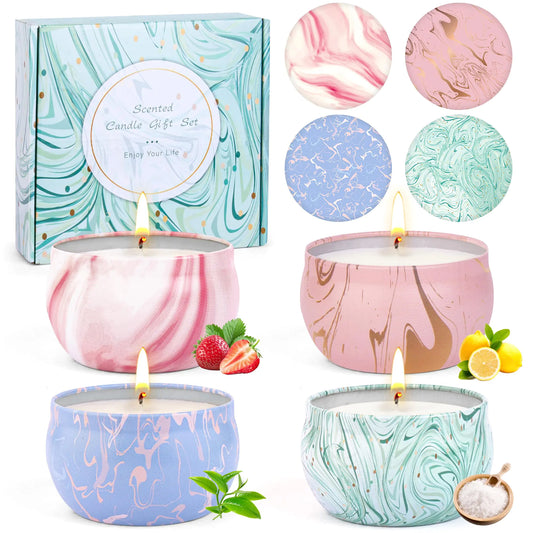 Set Regalo di 4 Candele Profumate per Aromaterapia