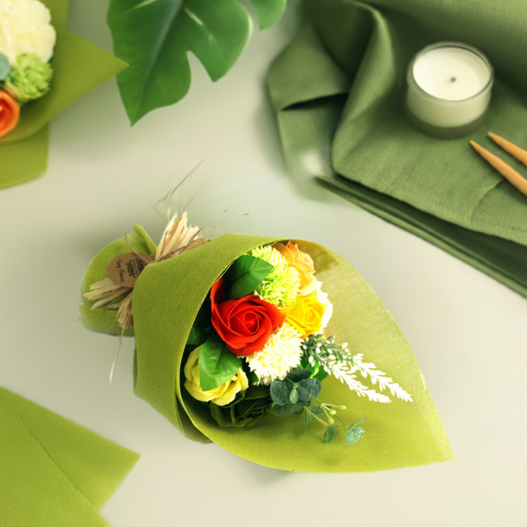 Bouquet de Flores de Sabão - Verde  e Amarelo